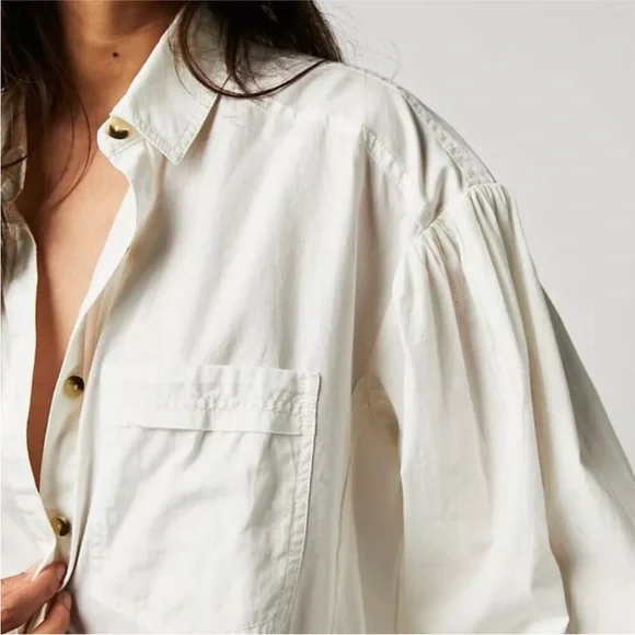 Free People Happy Hour Solid Poplin Top in White Button Down Shirt XS - Picture 3 of 10